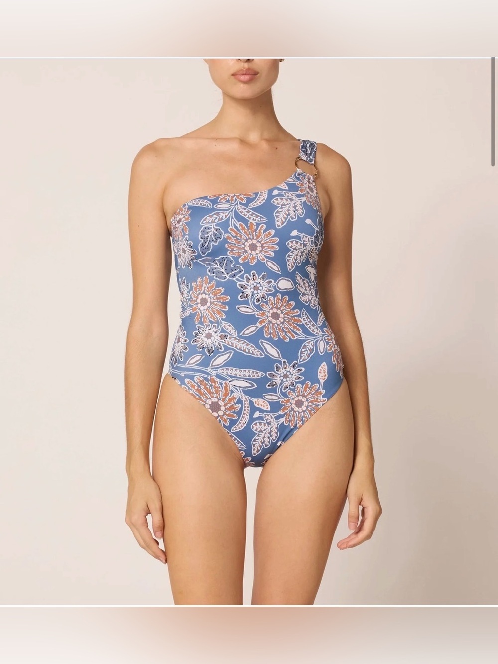 Cleobella Maya Blue Floral One-Shoulder Women's Swimsuit Size Medium